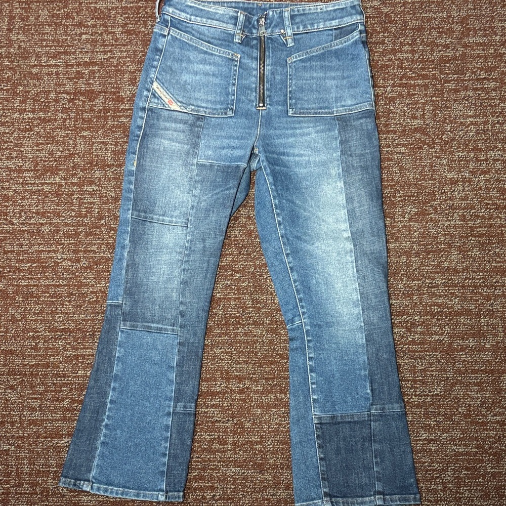 Diesel D-Earlie bootcut high rise flare cropped denim boot cut jeans patchwork